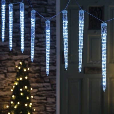 Коледни LED  висулки падащ сняг 42 см. студено бяла светлина