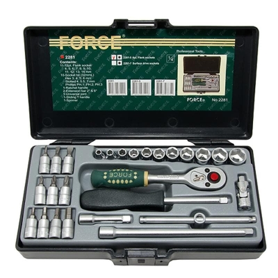 Комплект гедоре шестостен 1/4" 4-14 мм. 27 части - FORCE