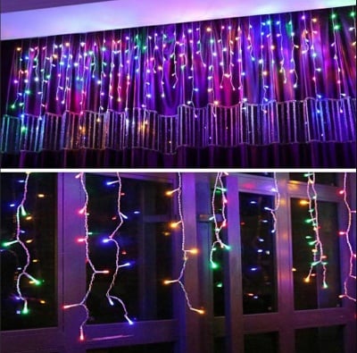 Коледна LED светеща завеса  - разноцветна светлина