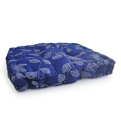 Капитонирана възглавница за стол или пейка В75010 с десен ЛИСТА върху син фон