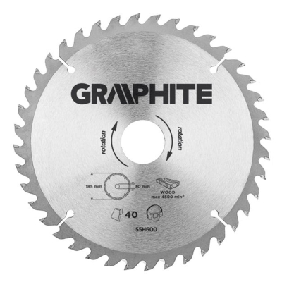 Диск за циркуляр за дърво GRAPHITE 185x30мм