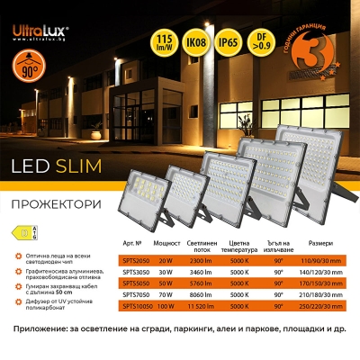 Водозащитен LED SLIM прожектор UltraLux - неутрална светлина 5000 K