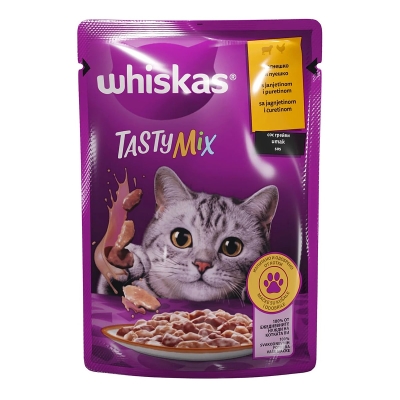 Пълноценна храна за котки WHISKAS Tasty Mix с агнешко и пуешко в сос грейви - ПАУЧ / 85 г