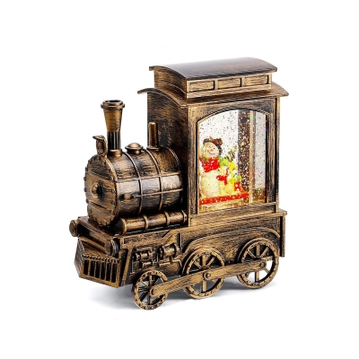 Christmas Snow Globe Lantern Train with Water Swirling Glitter, Musical and Lighted 6 Hours Timer USB Powered & Battery Operated Music Box for Christmas Home Decoration Gift, Snowman Scene