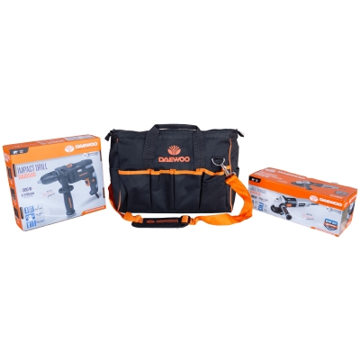 Комплект Ъглошлайф DAAG115-90 + Бормашина DAID500 с чанта Daewoo