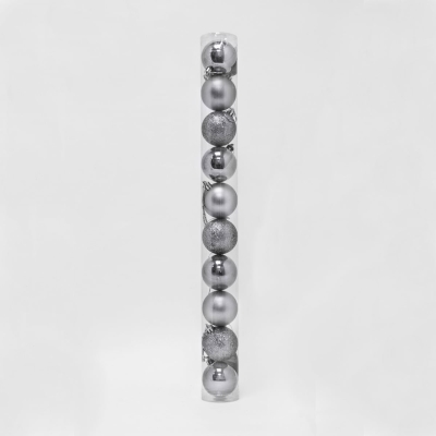 Комплект 12 броя коледни топки за елха в тубус СРЕБРИСТИ - 6 см