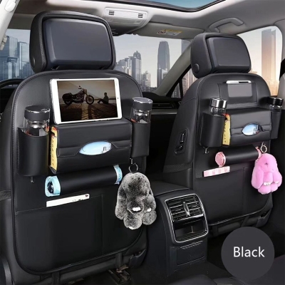 Мултифункционален органайзер за гърба на автомобилна седалка от черна еко кожа със 7 джоба RAZ179