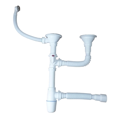 Двоен сифон за мивка с утайник, гофрирана връзка Ø 50 мм и изход за пералня PREMIUM AS1009 - 2 × Ø 110 мм