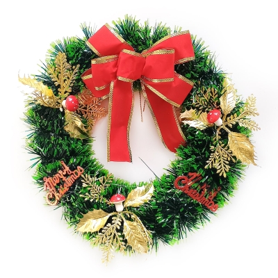 Коледен венец за врата с червена пандела и златист имел с гъбки - Ø 30 см