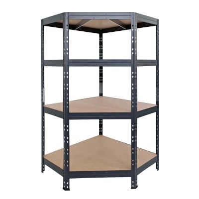 Ъглов метален стелаж - 180 х 90 х 90 x 40 см Black
