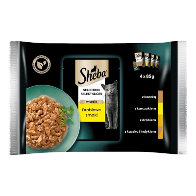 Пълноценна храна за котки в грейви сос SHEBA Select Slice ПТИЧИ ЯСТИЯ - 4 броя × 85 грама