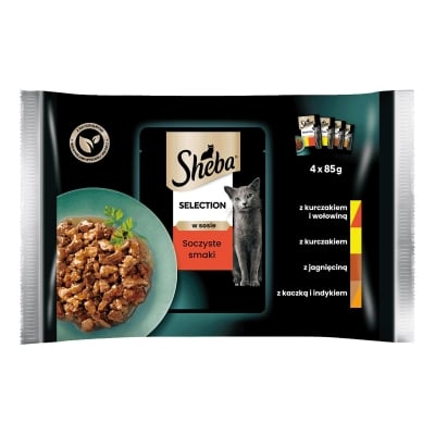 Пълноценна храна за котки в грейви сос SHEBA Select Slice МЕСНО МЕНЮ - 4 броя × 85 грама