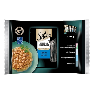Пълноценна храна за котки в грейви сос SHEBA Select Slice РИБНО МЕНЮ - 4 броя × 85 грама