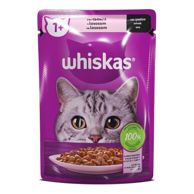 Пълноценна храна за котки WHISKAS 1+ със сьомга в сос грейви - ПАУЧ / 85 г
