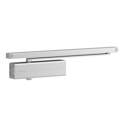 Автомат за затваряне на врати ASSA ABLOY DC135 със зъбна рейка и водеща шина за еднокрили врати с ширина до 95 см - СРЕБРИСТ