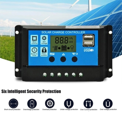 Соларен Заряден Контролер 20A PWM – 12V / 24V с LCD дисплей и двойни USB портове