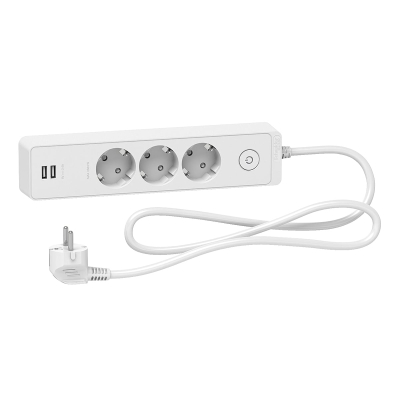 Разклонител ШУКО Schneider Electric UNICA - 3 гнезда и 2 USB порта / БЯЛ