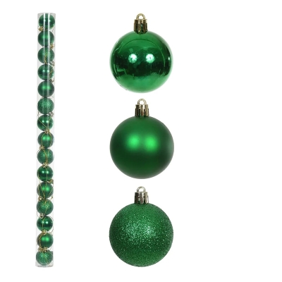 Комплект 12 броя коледни топки за елха в тубус ЗЕЛЕНИ - 6 см