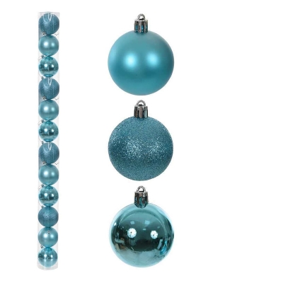 Комплект 12 броя коледни топки за елха в тубус СВЕТЛОСИНИ - 6 см