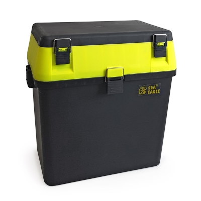 Многофункционален рибарски куфар-стол с презрамка Sea Eagle - черен с неоново зелен капак