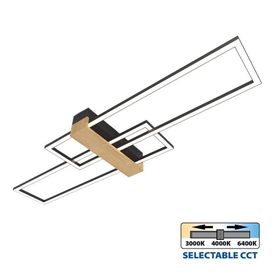 LED плафон Vivalux LUCAS черен с дървен елемент и три цветни температури CCT - 30 W