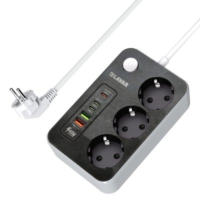 Електрически разклонител LAVAR GU321 - 3 гнезда / 2 × USB-A / 3 × USB-C / 3 680 W