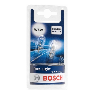 Автомобилни крушки BOSCH Pure Light W5W – 12 V, 5 W, W2,1 × 9,5d, 2 броя