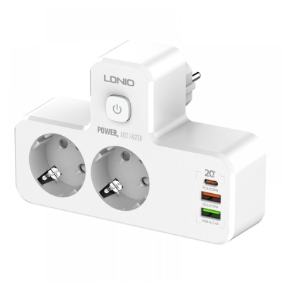 Компактен разклонител с USB-C PD 20W 2×USB-A и LED нощна лампа LDNIO SE2337 