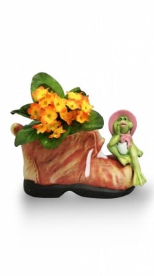 Декоративна керамична градинска фигура обувка с жаба