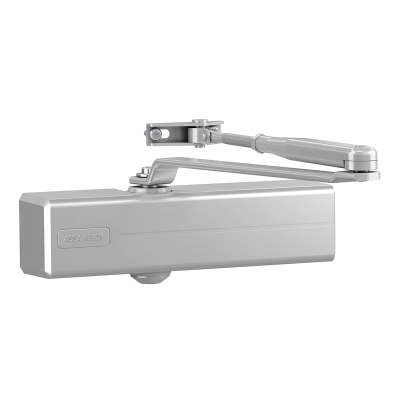 Автомат за затваряне на врати ASSA ABLOY DC120 с рейка и зъбно рамо за еднокрили врати с ширина до 110 см - СРЕБРИСТ