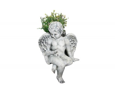 Керамична фигура- Седнал Ангел с кашпа