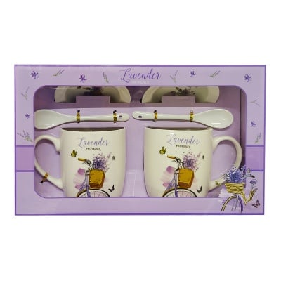 Порцеланови чаши с лъжички в кутия Lavender