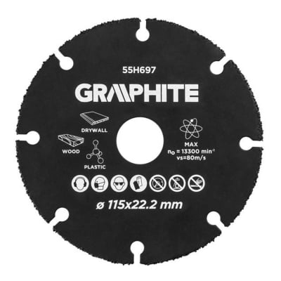 Карбиден диск за дърво и PVC GRAPHITE 115x22.2мм