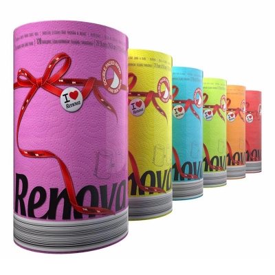 Двулицева домакинска хартия с една цветна и една бяла страна Renova - 120 къса / 2 пласта