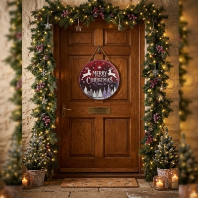 Коледна метална табела Merry Christmas 25 см