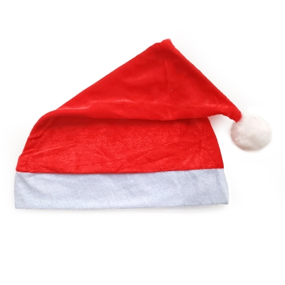 Класическа коледна шапка от червен плюш и бял филц