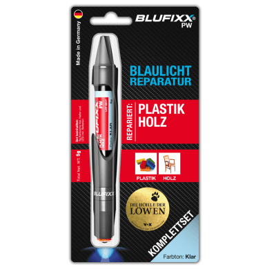 UV ремонтен гел BLUFIXX PW за пластмаси и дърво, прозрачен, 5гр, комплект със светодиод