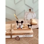 Стъклена чаша с бамбукова подложка и лъжичка Minnie and Mickey Mouse