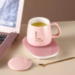 Керамична чаша с нагревател и лъжичка Lucky Pink