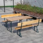 Градинска дървена маса с две пейки - С ОБЛЕГАЛКИ