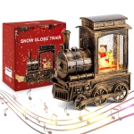 Christmas Snow Globe Lantern Train with Water Swirling Glitter, Musical and Lighted 6 Hours Timer USB Powered & Battery Operated Music Box for Christmas Home Decoration Gift, Snowman Scene