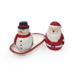 Комплект керамична коледна поставка със солница и пиперница - Дядо Коледа и Снежен човек